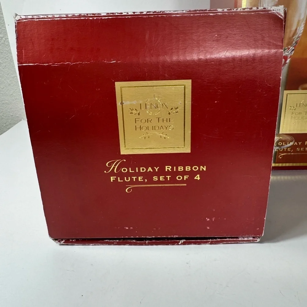 Holiday Ribbon Flute set of 8 Champagne by Lenox Crystal